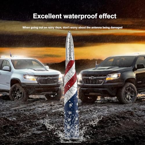 Image of Car Truck Bullet Antenna Replacement Mast with Valve Stem Caps American Flag Style for GMC Sierra Chevy Silverado Dodge Ram 1500 2500 3500 Ford F150 F250 F350 Super Duty Raptor Accessories, Silver