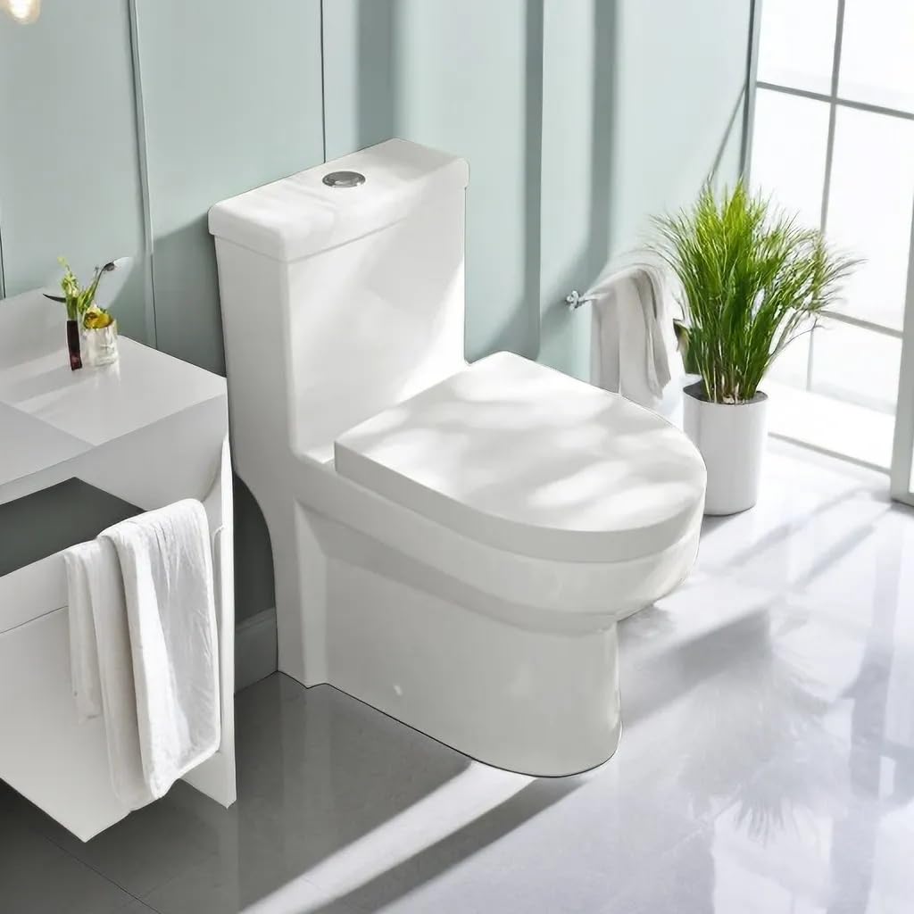 Hisre Premium Western Floor Mounted One Piece Water Closet Ceramic Western Toilet/Commode/European Commode Square With Soft Close Seat Cover For Lavatory, Toilets (DAMA), photo 3 of 5