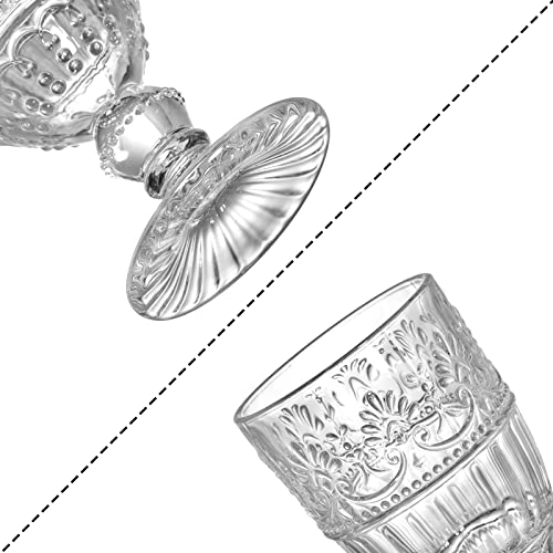 Avla 6 Pack Glass Goblet, 12 Oz Vintage Wine Glassware, Romantic Wedding Glass Set, Drinking Stemware Beverage Cups For Party, Bar, Champagne, Juice, Beer, Cocktail, Embossed Design #TOP3