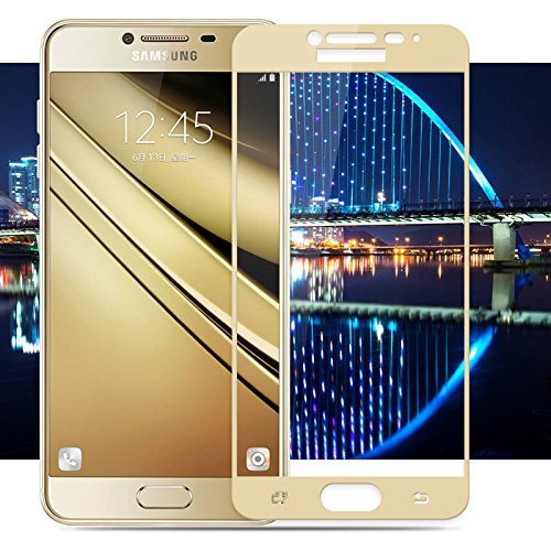 Image of Screen Protector for Samsung Galaxy J7 Pro (Gold) Tempered Glass Edge-to-Edge 6D Screen Guard With Installation Kit
