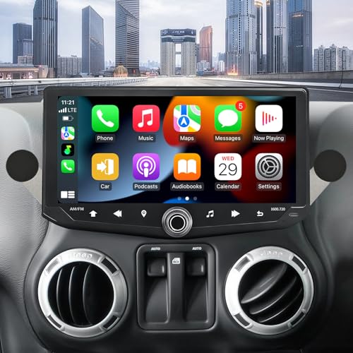 Car Radio for Jeep Wrangler JK 2007-2018 Upgrade Stereo Radio Head Unit with CarPlay 10.88 inch Tesla Style Touch Screen Android Auto Bluetooth GPS Backup Camera 2+64