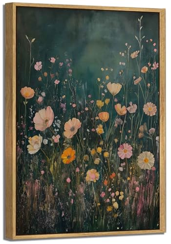 TYSGNTTN - Framed Dark Moody Wildflower Wall Art Vintage Botanical Wildflower Field Floral Poster Print Nature Landscape Aesthetic Picture Wall Decor for Bedroom Living Room Home Decoration 8x10in