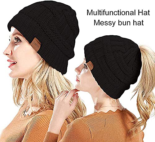 Rosoz Gorro de rabo de cavalo para mulheres, gorro de inverno quente rabo de cavalo macio elástico t