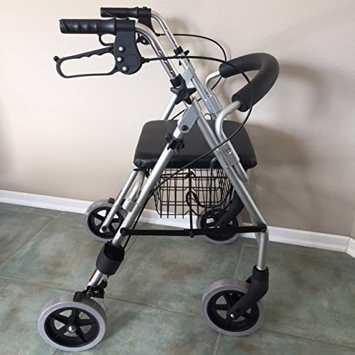 Trendmobil LR 56 oder LR 53 - Aluminium Rollator (6,7 kg) mit Korb, Stockhalterung, PU-Bereifung, Höhenverstellbaren Griffen, Gepolstertem Rückenbügel und Sitzfläche - Silber
