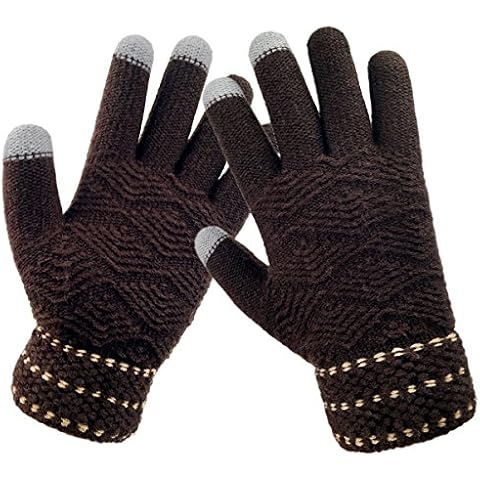 LETHMIK Touch Screen Knit Gloves Mens Winter Texting Gloves with Warm Wool Lining - Brown Cover