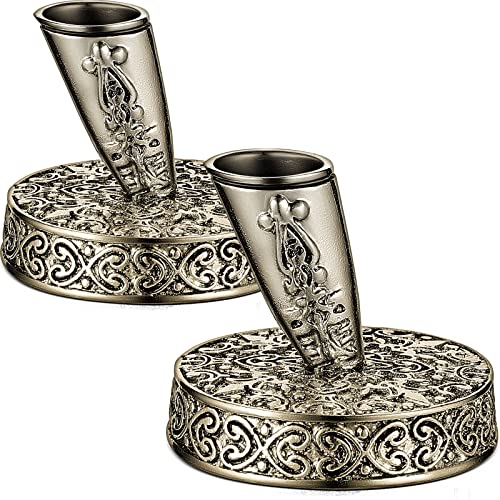 2 Pieces Vintage Round Metal Feather Pen Holder Insertion Pen Holder Feather Quill Stand Desktop Dip Pens Base for Office Supplies Student Present(Ancient Bronze)