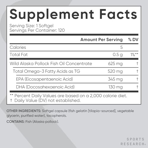 Sports Research® Omega-3 Fish Oil Mini-Softgels - Sourced from Wild Caught Alaska Pollock - Burpless, Bovine Free, Non-GMO, & MSC Certified Sustainable - 120 Count - Image 6