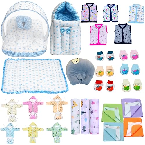 Image of Infantbond by fareto All Season use Baby Essentials Combo | Baby Products | Baby Gift Set | Baby Combo Set for New Born (0-6months)(Pack of 41)(Blue taj)