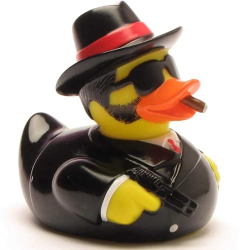 Duckshop - Paperella da bagno, motivo: anatra al capone, lunghezza 8 cm, con portachiavi a forma di paperella da bagno