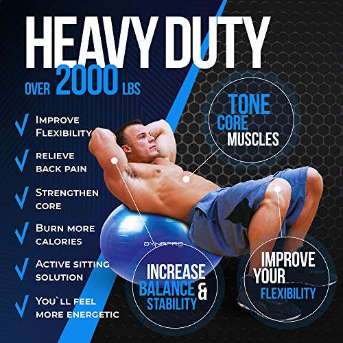 Dynapro Exercise Ball – Extra Thick Eco-Friendly & Anti-Burst Material Supports Over 2200Lbs, Stability Ball For Home, Yoga, Gym Ball, Birthing Ball, Physio Ball, Swiss Ball, Physical Therapy Or Pregnancy (Pink, 55 Centimeters) #TOP6