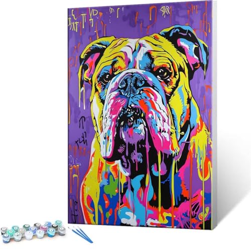 数字油絵 数字塗り絵 デジタル油絵 落書き犬 数字キットでペイントブラシとアクリル絵の具が入, 大人の子供のためのギフト Paint by Numbers 手塗り DIY 数字によるアクリル 水彩絵画インテリア リビング装飾 60x80cm (フレームレス