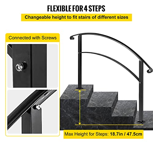 Happybuy Handrails for Outdoor Steps, Fit 1 or 4 Steps Outdoor Stair Railing, Black Wrought Iron Handrail, Flexible Front Porch Hand Rail, Transitional Handrails for Concrete Steps or Wooden Stairs by Happybuy - Image 4