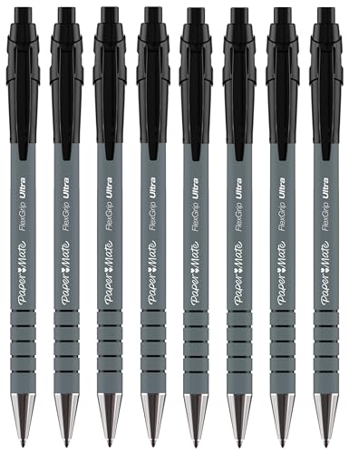 Paper Mate FlexGrip Ultra Retractable Ballpoint Pens | Medium Point 1.0mm | Black Ink | Pack of 8