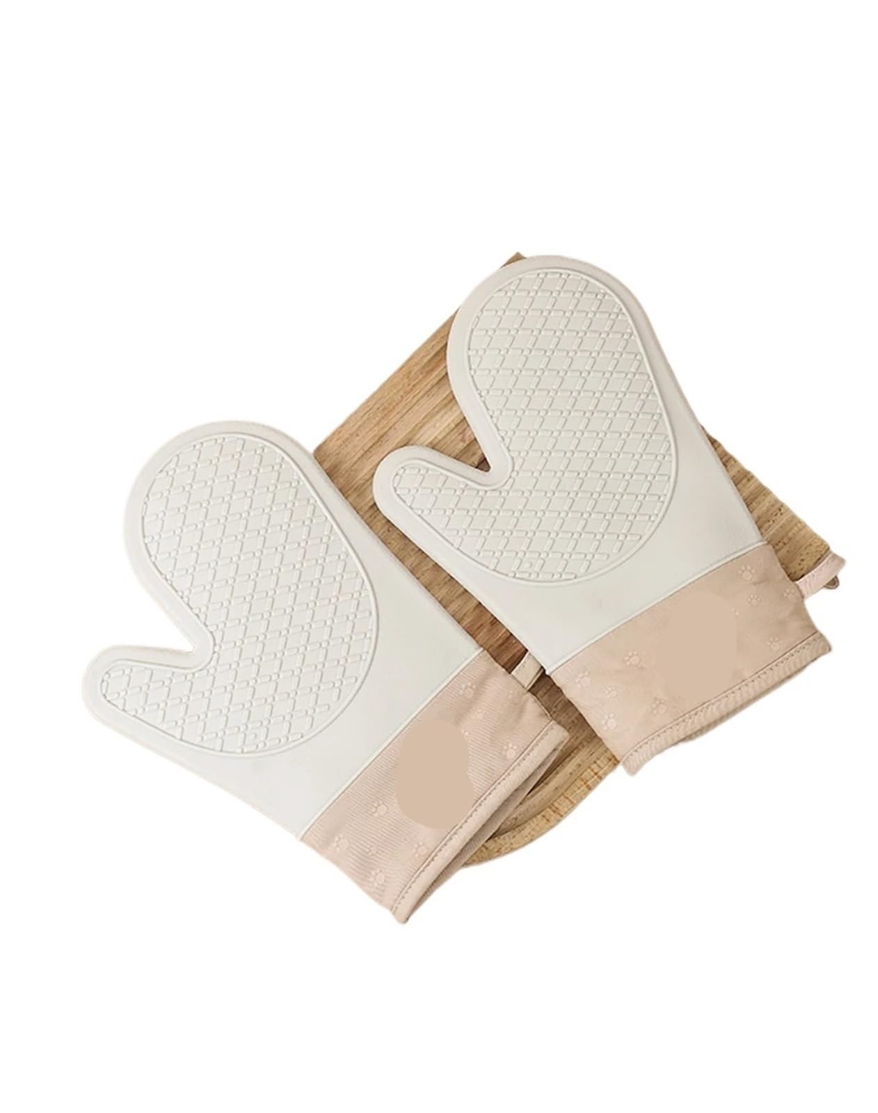 Thickened Silicone Microwave Oven Gloves Anti Slip Baking Barbecue Heat Resistant Kitchen Cooking Mitts(Beige)