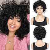 Miyamarch Short Curly Wigs for Black Women Wavy Curly Black Wig Grandma Wig For Adults Women Party Cosplay events or Daily wear. (Black)