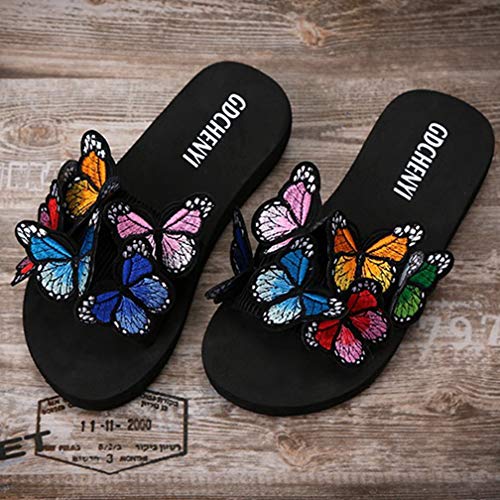 Mioke Summer Flat Slide Sandals For Womens Butterfly Platform Low Heel Comfy Nonslip Casual Beach Sandals #TOP1