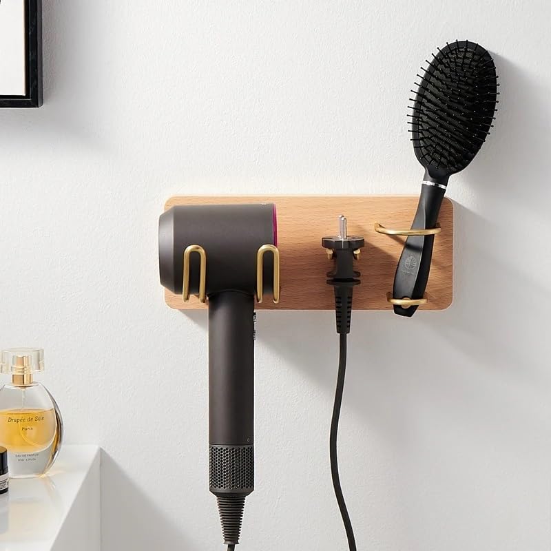 Porta Phon da Muro Porta asciugacapelli in Legno, Rack organizzato, Supporto for Piastra for Capelli a Parete, Set di Accessori for Il Bagno, casa(Beech 10x12)