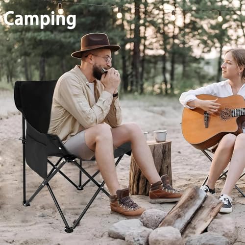 Image of Camping Folding Chair for Adults with Carry Bag, Portable Outdoor Folding Chair, Heavy Duty Steel Frame & Nylon Base Fabric for Camping, Beach, Fishing, Picnic, Lawn & Travel (Black)