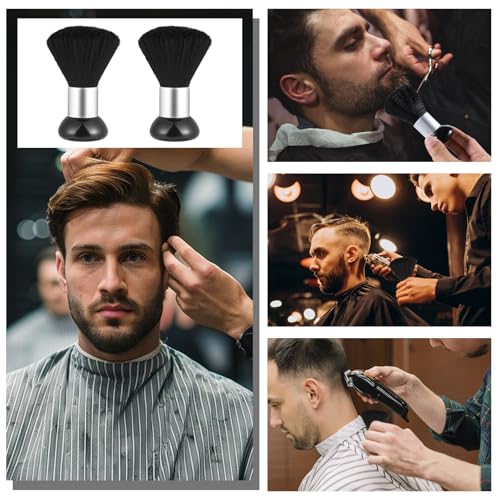 2 Stück Barber Soft Neck Duster Pinsel, Friseur Nacken Bürste, Nackenpinsel mit Griff, Haarschneide Pinsel für Haare schneiden, Salon Stylist, Barbier Haare Stylist (Schwarz)