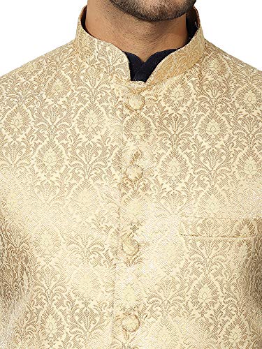 Image of Mens Navy Blue Kurta Pyjama Set with Designer Ethnic Nehru Jacket
