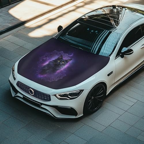 Image of Car Hood Cover Protector,Cat Print Easy to Dry Polyester Breathable Print Stylish Hood Covers for Cars,Decoration Universal Car Accessories