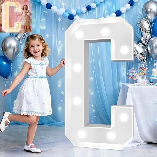 Image of Pooqla 3FT Marquee Light Up Letters, Large Mosaic LED Marquee Letter 3 Feet Birthday Decor, Giant Light Up Letters for Balloons Anniversary Party Decoration, Cool White and Warm White C