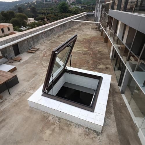 Tempered Glass Basement Skylight Door, Manual Venting, Aluminum Alloy Cover for Sloped/Flat Roof, 31.5x31.5in - Enhance Natural Light & Ventilation