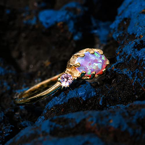 Yegieonr 925 Sterling Silver Pink Opal Ring, Gold Plated Rings For Women, Dainty Statement Jewelry For Girls #TOP6