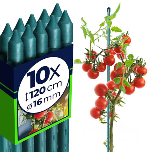 KADAX Supporti in Acciaio Plasticato – 10 x 120cmx16mm, Sostegni per Pomodori, Bastoncini di Supporto per Piante Rampicanti, Pali per Orto e Giardino