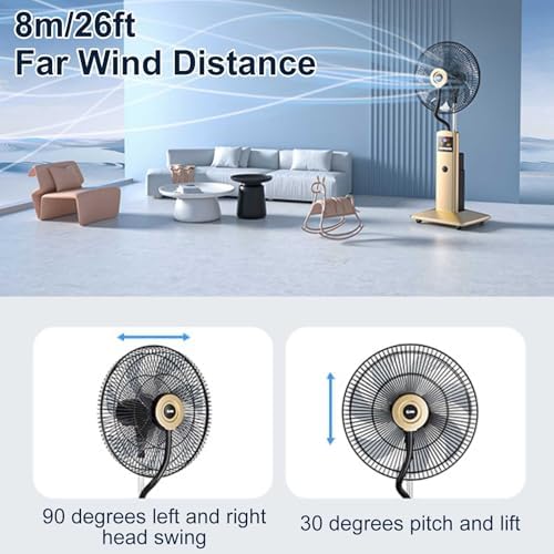 Portable Pedestal Misting Fan with 1.8L Water Tank, Multi-Angle Oscillation, Ideal for Bedroom, Living Room, Office, Outdoor Use - Stylish Gold Design