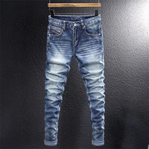Men's Fashion Jeans Retro Washed Stretch Slim Fit Ripped Embroidered Vintage Denim Pants2