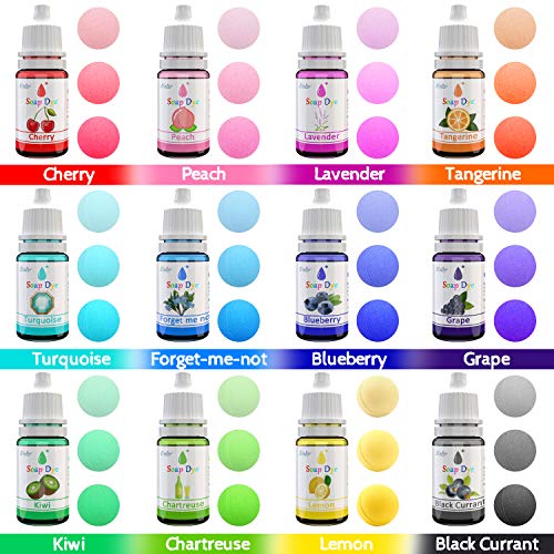 12 Color Bath Bomb Soap Dye - Skin Safe Bath Bomb Colorant For Soap Making Supplies - 0.35 Oz Natural Liquid Food Grade Coloring For Diy Bath Bomb Supplies Kit,Handmade Soaps,Slime - With Instructions #TOP1
