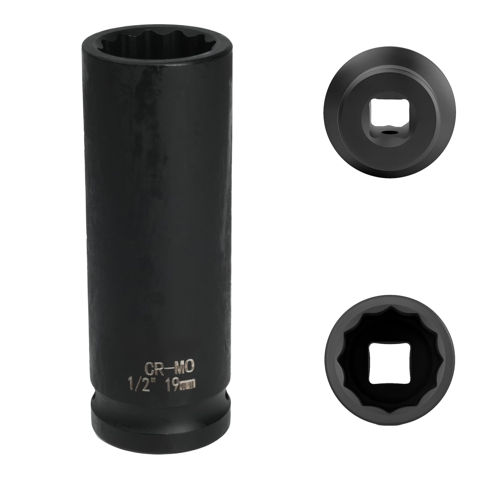 FortuneGlobe Socket 19 mm 1/2 inch 12-Point, Impact Socket 1/2 inch 19 mm CR-MO Chromium-Molybdenum Steel (Black) — image 1