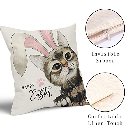 Kawani Happy Easter Pillow Covers 18X18 In Cat Bunny Ears Couch Pillow Cases Set Of 2 Spring Beige Throw Pillows Home Decor For Living Room Bedroom Bed Cushion Outdoor #TOP2