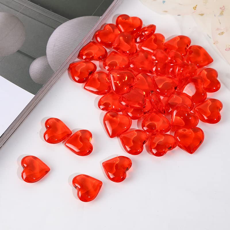 YIEUR Lot de 100 cœur rouge cristaux confettis décoratifs, 22mm Coeur Cristal diamant en plastique pour mariage table décoration(red-22mm)
