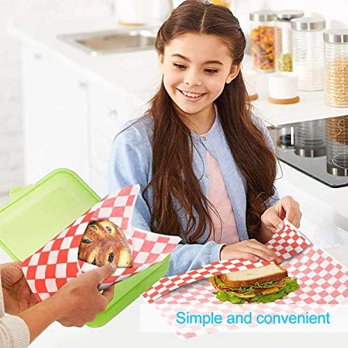 Checkered Basket Liners 100 Sheets Food Grade Wrap Paper Grease-Resistant Sandwich Wrap Paper Square Oil-Proof Wrapping Wax Wrap Paper Napkins Paper for Hamburgers