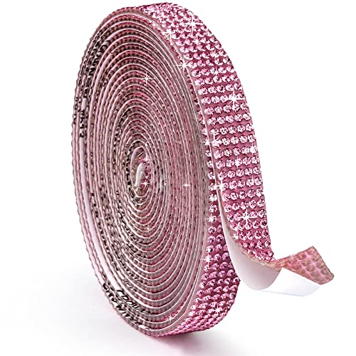 Self Adhesive Rhinestone Strips Diamond Bling Crystal Rhinestone Ribbon Sticker, Bling Wrap Roll Diy For Crafting, Cake Decorating And Fabric (0.45 Inches * 3 Yards, Pink) #TOP25