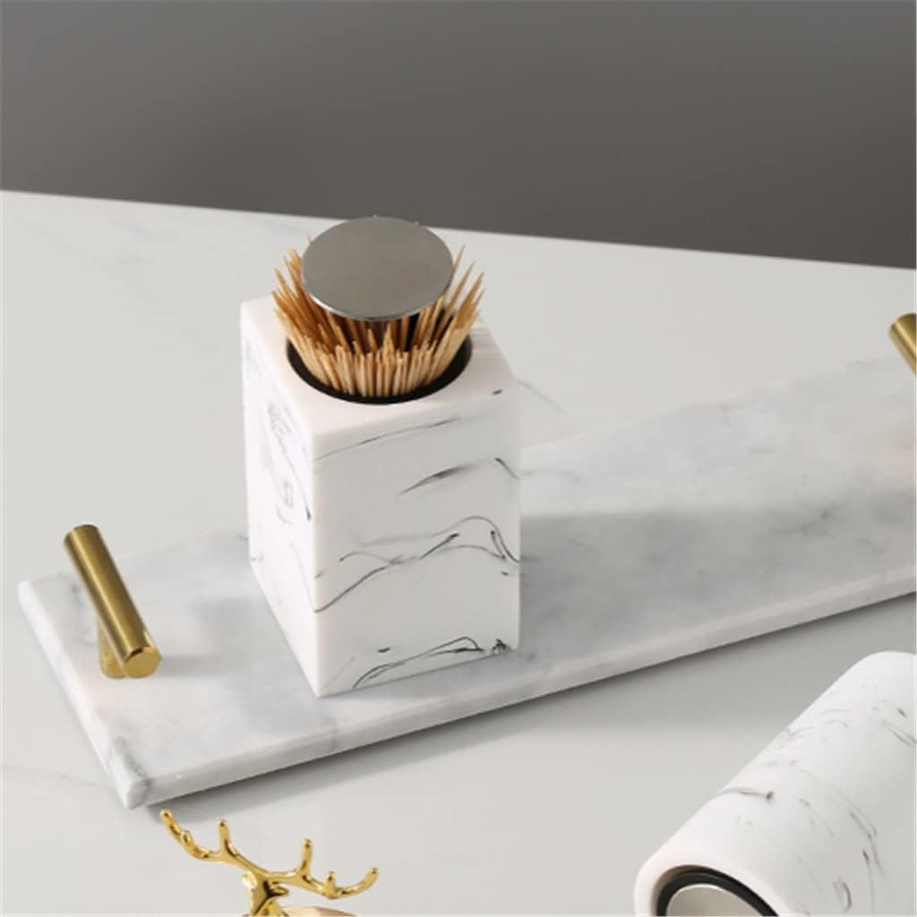 Toothpick Box Press Type Household Resin Toothpick Holder Marble Pattern Toothpick Storage Box