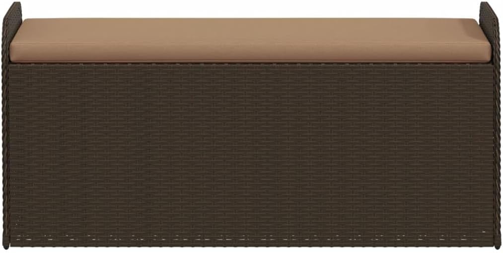 Patio Benches Storage Bench with Cushion Brown 45.3"x20.1"x20.5" Poly Rattan,Versatile Outdoor Storage Bench with WaterResistant Cushion Storage and Comfortable Seating Outdoor Furniture & Accessories