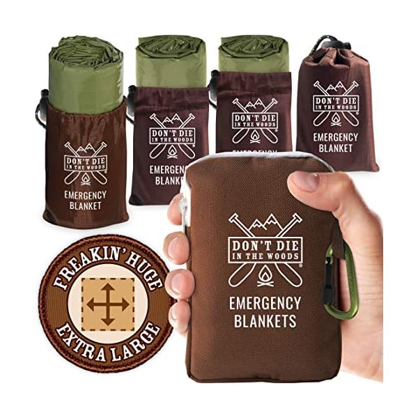 Don’t Die In The Woods – Freakin’ Huge Emergency Blankets [4-Pack] Extra-Large Thermal Mylar Space Blankets with Ripstop…