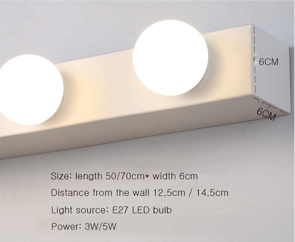 Lámparas de Espejo de Baño Espejo Led Bombilla de Luz Delantera Espejo Gabinete Luz Vestidor Luz Espejo Luz Iluminación de Pared/White-50Cm/4 Heads-3W