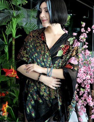 Image of Women's Burnout Velvet Kimono Long Cardigan Cover Up Casual Outfit