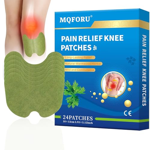 MQFORU Knee Pain Relief Patch, 24 PCS Pain Relief Plaster, Wormwood Knee Sticker Self Adhesive Heat Pads, Promote Blood Circulation, Relieve Muscle/Joint/Neck/Arthritis/Knee Pains, Fast Acting
