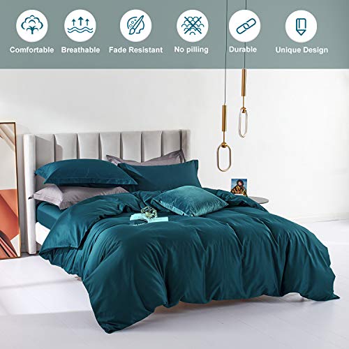 Mildly 100% Egyptian Cotton Duvet Cover Peacock Blue Morden Bedding Set King Size With Zipper Closure & Corner Tie (No Comforter) #TOP1