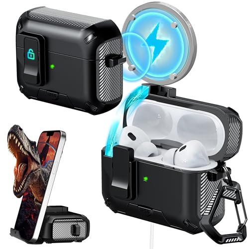 RFUNGUANGO for AirPods Pro1/2 Case 2024 Latest Multi Functional Earphone Case Bracket Function MagSafe Function Anti Fall Lock Automatic Open Cover 2024 A+Series-Black