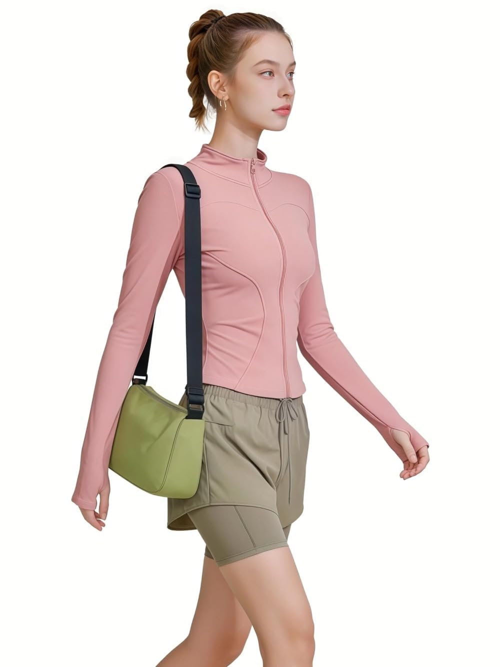 Chaquetas deportivas para mujer, con cremallera, absorben la humedad, de secado rápido, ligeras, de manga larga con agujeros para el pulgar, para yoga, gimnasio, correr — view 2