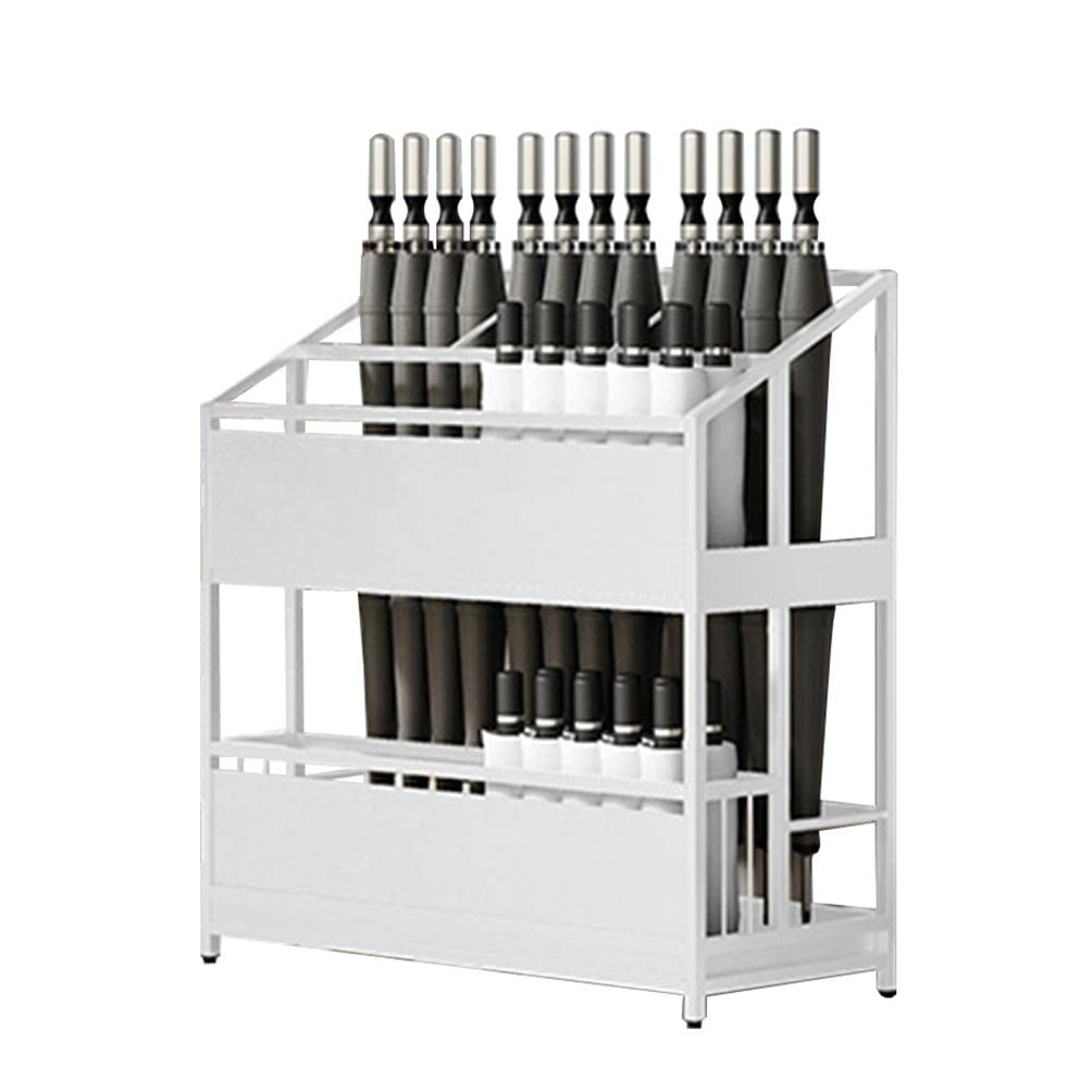 WQPMNYG Large Capacity Iron Umbrella Stand Rack - Holds 40-75 Umbrellas White Umbrella Holder for Home & Commercial Use Entrywaywith Drip Tray (48x28x66cm)