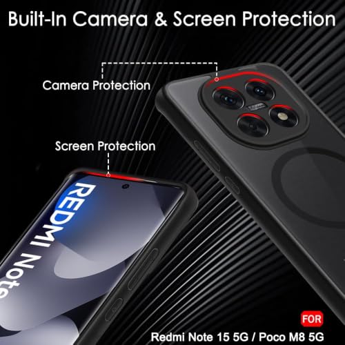Image of TheGiftKart Hybrid Shockproof Back Cover Case for Mi Redmi Note 15 / Note 15 SE /Poco M8 5G Compatible with MagSafe | Hard Back Cover Case (PC & TPU, Translucent Smoke Matte Back, Black Sides)