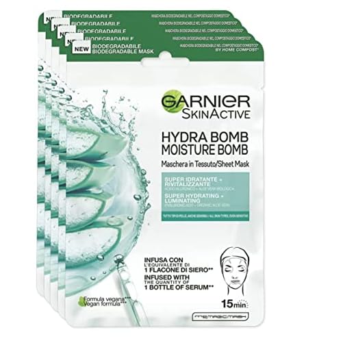 Garnier Skin Active Hydra Bomb Stoffmaske, super feuchtigkeitsspendende und revitalisierende Formel, für alle Hauttypen, mit Hyaluronsäure und Bio-Aloe Vera, 5er-Pack