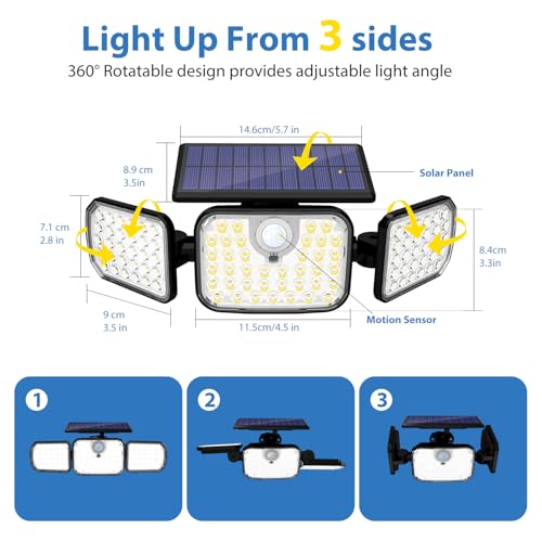 Peasur Solar Security Lights Outdoor Motion Sensor, 3 Modes Solar Powered Flood Light with Remote Control 3 Adjustable Heads, IP65 Waterproof Wall Mount Wireless for Yard Garage Patio Porch - Image 5